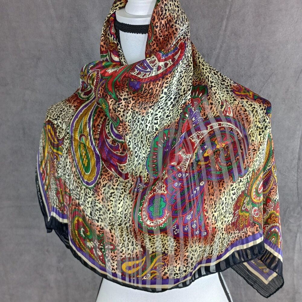 Jerri Sherman Silk‎ Scarf 34x34 Absolutely Gorgeous Cheetah Paisley Leopard